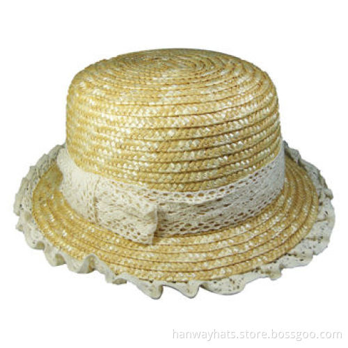 Moccro Crafts Straw Hat with Flower Edge and Band